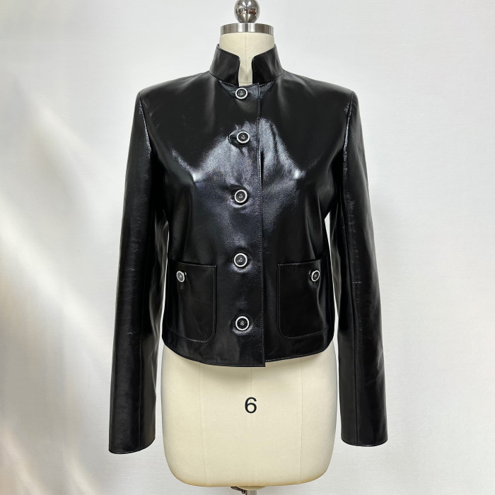 NIGO Chanel Women's Spring/Fall Fashion Classic Lapel Long Sleeve Leather Single Breasted Jacket #nigo78487
