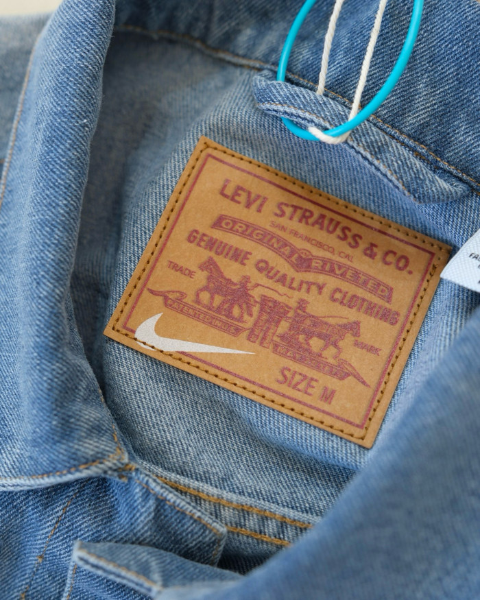 NIGO Nike x Levi's Men's Spring/fall Fashion Casual Loose Fit Single Breasted Collared Double Pocket Denim Jacket Letter Printed Loose Fit Casual Denim Pants Suit Set #nigo78496