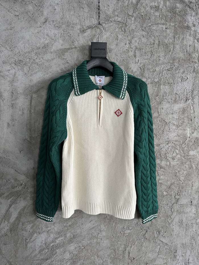 NIGO Casablanca Men's And Women's Spring/fall Fashion Casual Collared Half-zip Logo Wool Knit Sweater #nigo78495