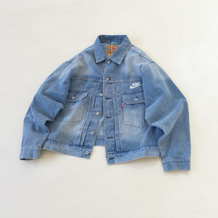 NIGO Nike x Levi's Men's Spring/fall Fashion Casual Loose Fit Single Breasted Collared Double Pocket Denim Jacket Letter Printed Loose Fit Casual Denim Pants Suit Set #nigo78496