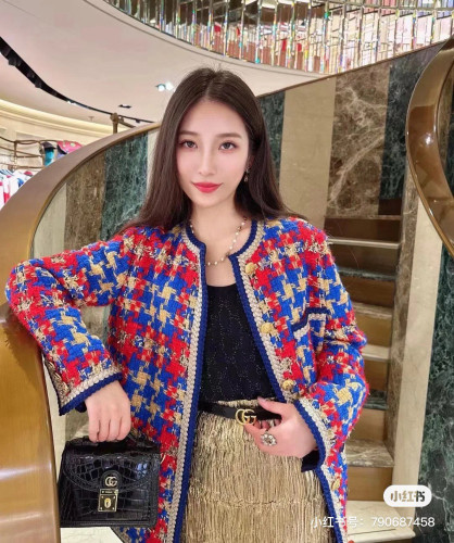 NIGO Gucci Women's Spring/Fall Vintage Multi-Color Oversized Casual Checkered Knit Wool Blend Tweed Long-Sleeve Single-Breasted Coat Jacket Ngvp #nigo2322