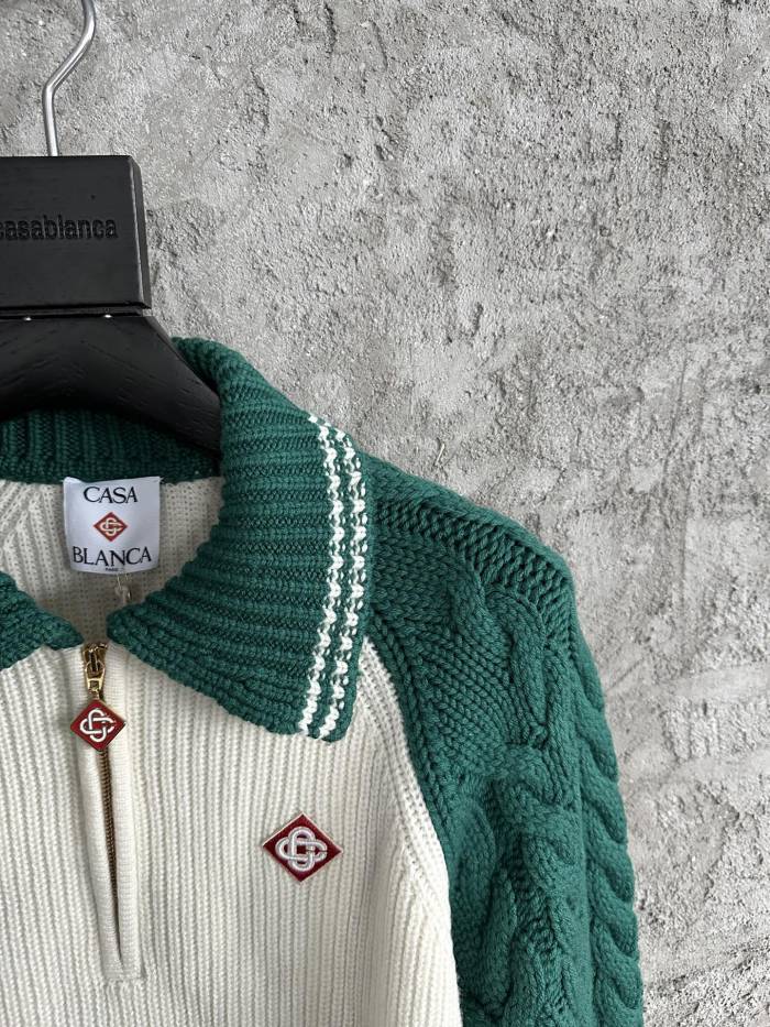 NIGO Casablanca Men's And Women's Spring/fall Fashion Casual Collared Half-zip Logo Wool Knit Sweater #nigo78495