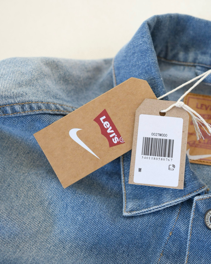 NIGO Nike x Levi's Men's Spring/fall Fashion Casual Loose Fit Single Breasted Collared Double Pocket Denim Jacket Letter Printed Loose Fit Casual Denim Pants Suit Set #nigo78496
