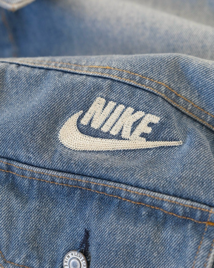 NIGO Nike x Levi's Men's Spring/fall Fashion Casual Loose Fit Single Breasted Collared Double Pocket Denim Jacket Letter Printed Loose Fit Casual Denim Pants Suit Set #nigo78496