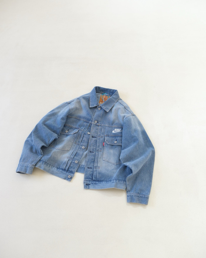 NIGO Nike x Levi's Men's Spring/fall Fashion Casual Loose Fit Single Breasted Collared Double Pocket Denim Jacket Letter Printed Loose Fit Casual Denim Pants Suit Set #nigo78496
