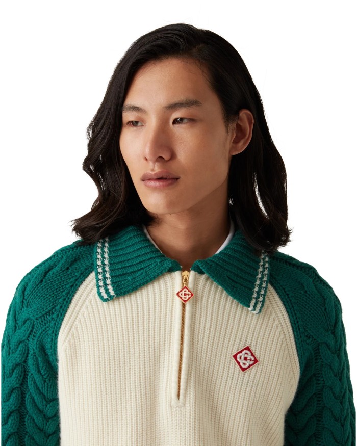 NIGO Casablanca Men's And Women's Spring/fall Fashion Casual Collared Half-zip Logo Wool Knit Sweater #nigo78495