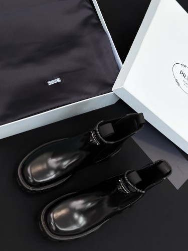 NIGO Prada Women's Fall/Winter Fashion Classic Solid Color Round Toe Slip On Leather Ankle Boots Chester Boots with Thick Soles Shoes #nigo78532