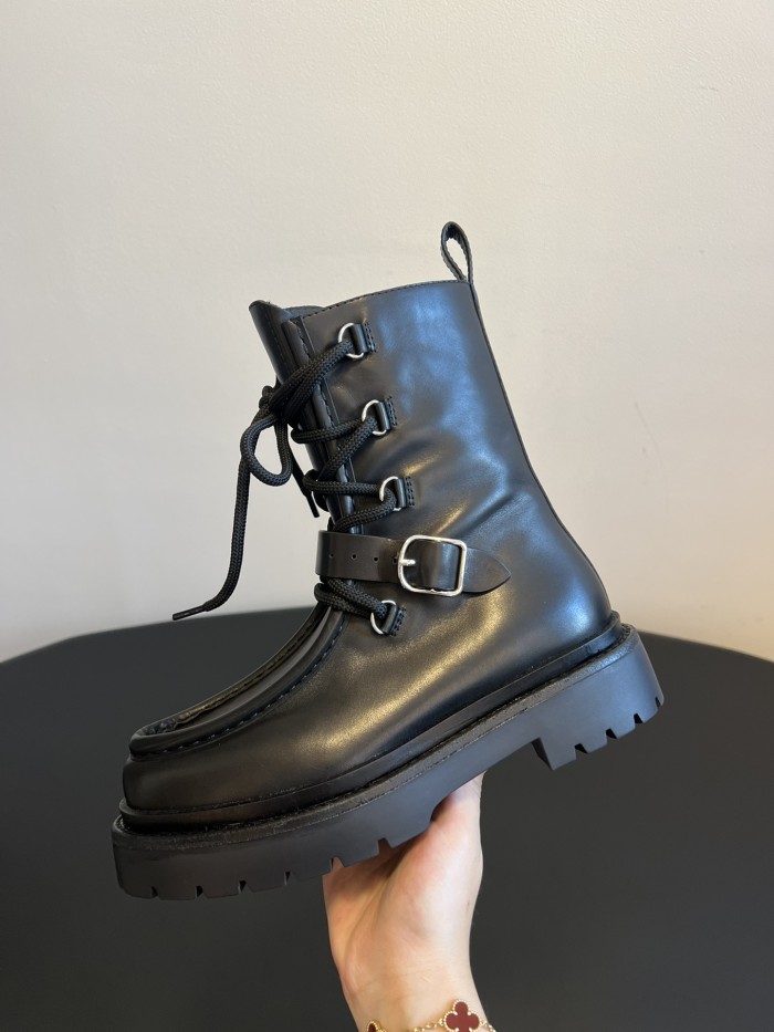 NIGO Hermes Women's Fall/Winter Land Ankle Boots Solid-Color Cowhide Lace-Up Short Boots Outdoor Boots Heel Height: 3.5cm Shoes Ngvp #nigo2325