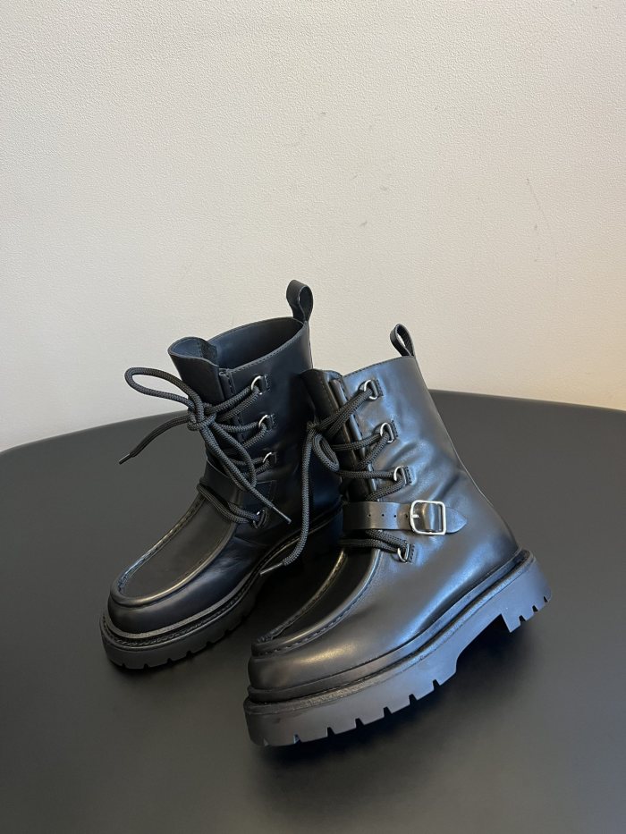 NIGO Hermes Women's Fall/Winter Land Ankle Boots Solid-Color Cowhide Lace-Up Short Boots Outdoor Boots Heel Height: 3.5cm Shoes Ngvp #nigo2325