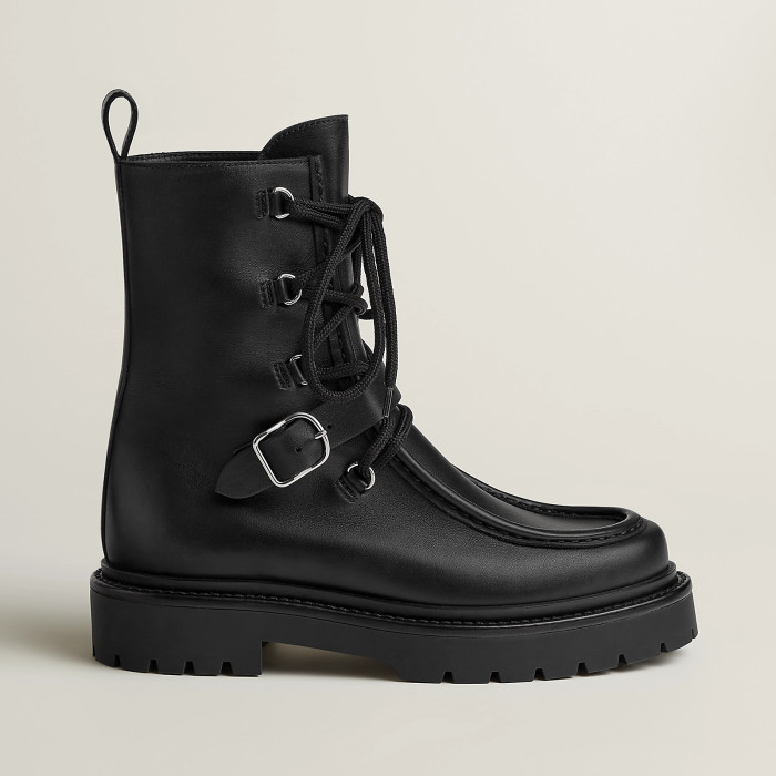 NIGO Hermes Women's Fall/Winter Land Ankle Boots Solid-Color Cowhide Lace-Up Short Boots Outdoor Boots Heel Height: 3.5cm Shoes Ngvp #nigo2325