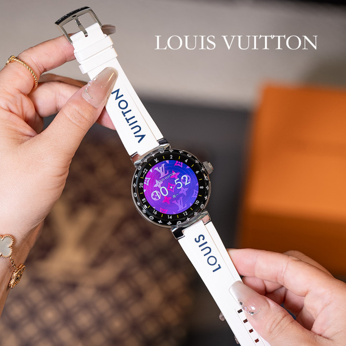 NIGO Louis Vuitton Tambour Horizon Light Up Connected Watch Men's Women's Fashion Accessories Diameter 44mm1.2 Inch Round Amoled Full Touch Screen Resolution 390*390 Sensor Actuator Life Waterproof Smart Watch #nigo81447