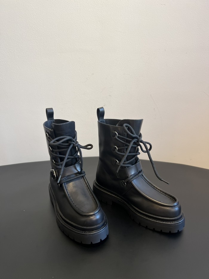 NIGO Hermes Women's Fall/Winter Land Ankle Boots Solid-Color Cowhide Lace-Up Short Boots Outdoor Boots Heel Height: 3.5cm Shoes Ngvp #nigo2325
