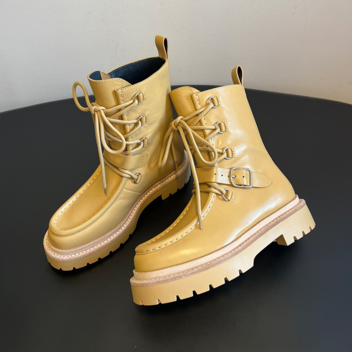 NIGO Hermes Women's Fall/Winter Land Ankle Boots Solid-Color Cowhide Lace-Up Short Boots Outdoor Boots Heel Height: 3.5cm Shoes Ngvp #nigo2325