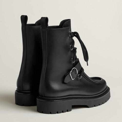 NIGO Hermes Women's Fall/Winter Land Ankle Boots Solid-Color Cowhide Lace-Up Short Boots Outdoor Boots Heel Height: 3.5cm Shoes Ngvp #nigo2325