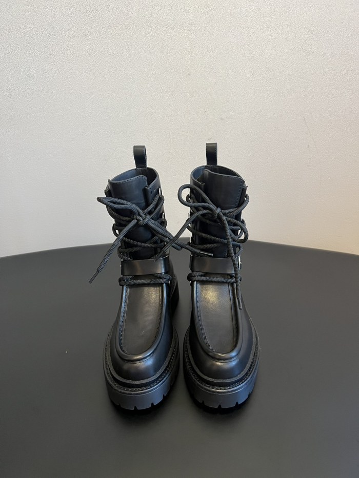 NIGO Hermes Women's Fall/Winter Land Ankle Boots Solid-Color Cowhide Lace-Up Short Boots Outdoor Boots Heel Height: 3.5cm Shoes Ngvp #nigo2325
