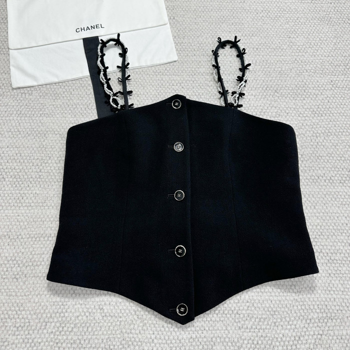 NIGO Chanel Women's Spring/Summer High-Street Single-Button Sleeveless Knit Embroidered Cropped Tank Top Vest Ngvp #nigo2333