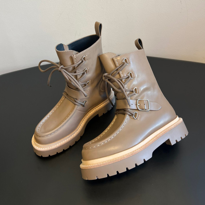 NIGO Hermes Women's Fall/Winter Land Ankle Boots Solid-Color Cowhide Lace-Up Short Boots Outdoor Boots Heel Height: 3.5cm Shoes Ngvp #nigo2325