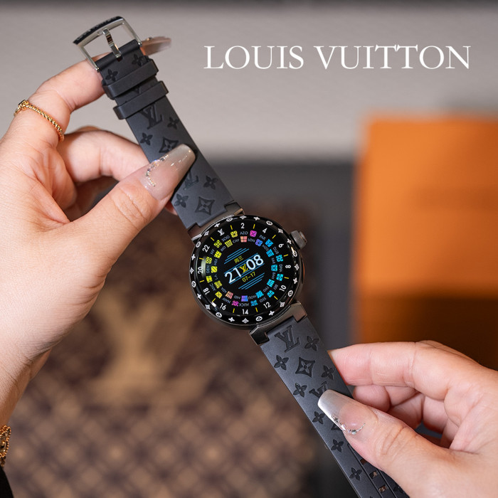 NIGO Louis Vuitton Tambour Horizon Light Up Connected Watch Men's Women's Fashion Accessories Diameter 44mm1.2 Inch Round Amoled Full Touch Screen Resolution 390*390 Sensor Actuator Life Waterproof Smart Watch #nigo81447