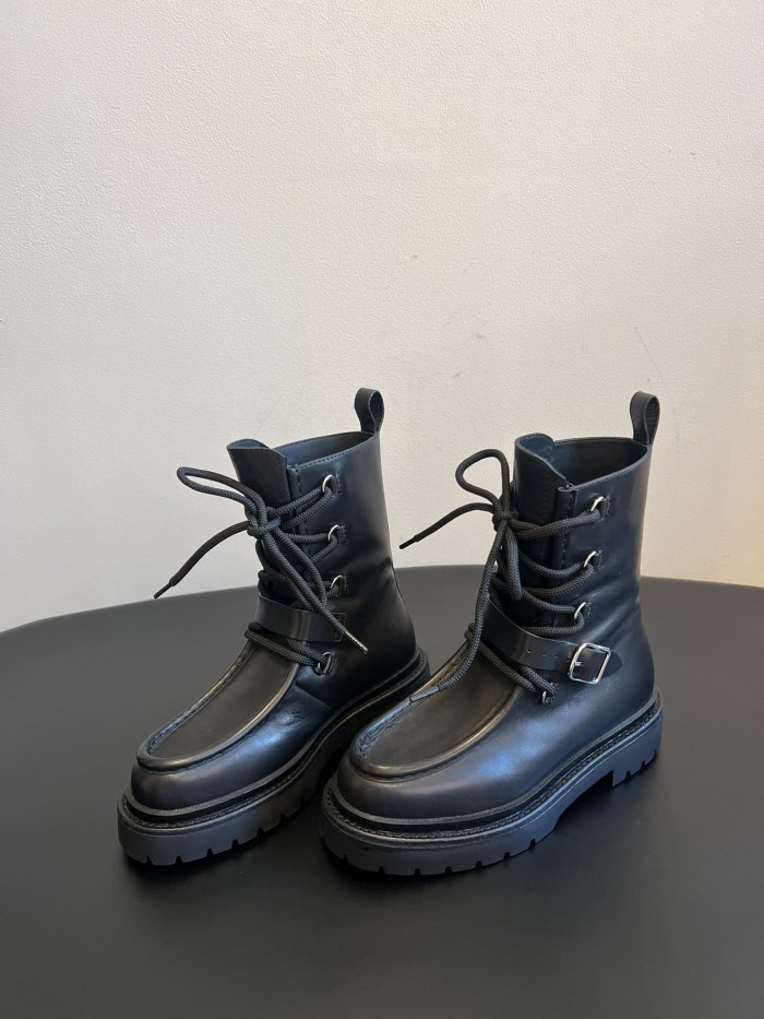 NIGO Hermes Women's Fall/Winter Land Ankle Boots Solid-Color Cowhide Lace-Up Short Boots Outdoor Boots Heel Height: 3.5cm Shoes Ngvp #nigo2325