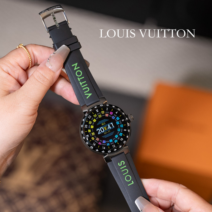 NIGO Louis Vuitton Tambour Horizon Light Up Connected Watch Men's Women's Fashion Accessories Diameter 44mm1.2 Inch Round Amoled Full Touch Screen Resolution 390*390 Sensor Actuator Life Waterproof Smart Watch #nigo81447
