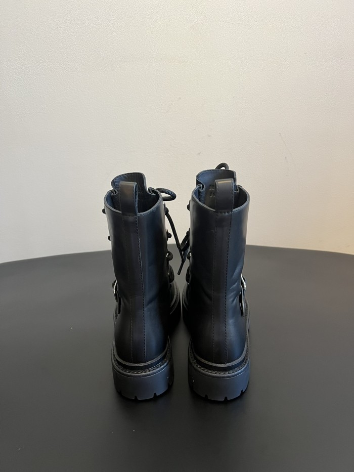 NIGO Hermes Women's Fall/Winter Land Ankle Boots Solid-Color Cowhide Lace-Up Short Boots Outdoor Boots Heel Height: 3.5cm Shoes Ngvp #nigo2325