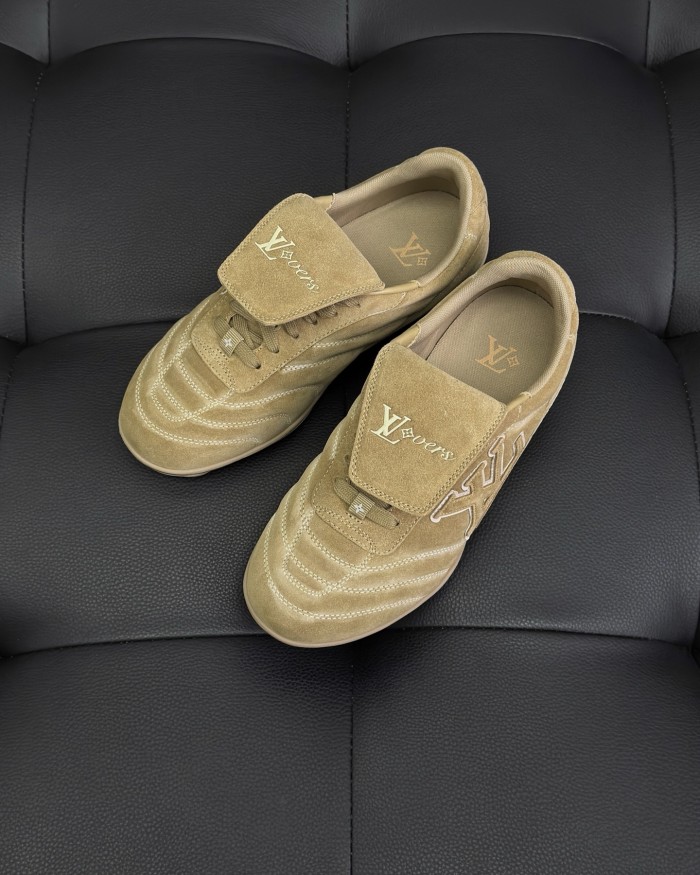 NIGO Louis Vuitton LV Footprint Soccer Men's And Women's Solid Color Suede Leather Round Toe Lace-up Low-top Sneakers Shoes #nigo77695