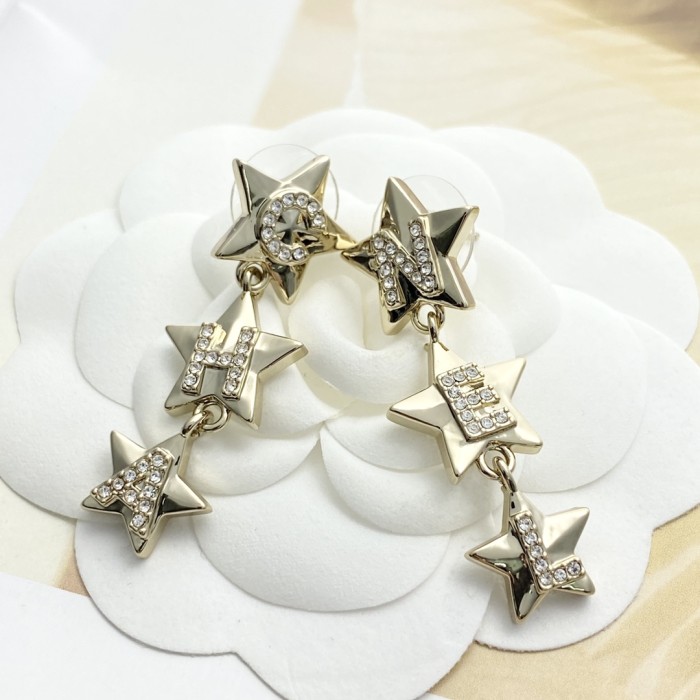 NIGO Chanel Women's Fashion Classic Fringe Rhinestone Star Letter Stud Earrings Jewelry Accessories #nigo78552