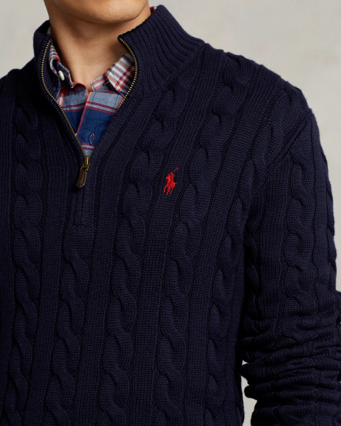 NIGO Ralph Lauren Men's Spring/Fall/Winter Half-Zip Stand Collar Logo Embroidered Solid Color Cable-Knit Long-Sleeve Sweater #nigo81536