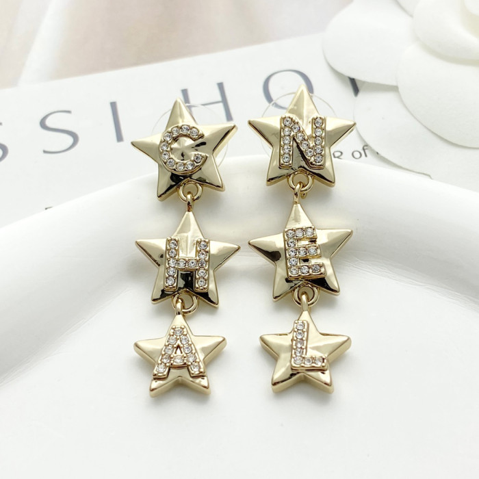 NIGO Chanel Women's Fashion Classic Fringe Rhinestone Star Letter Stud Earrings Jewelry Accessories #nigo78552