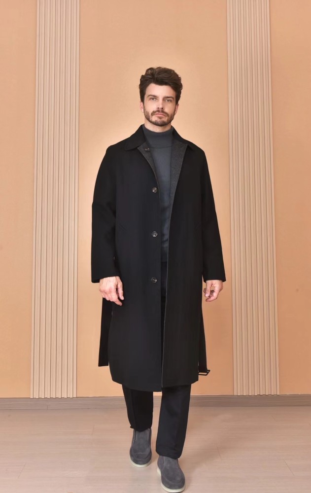 NIGO Loro Piana Men's Reversible Double-Faced Coat with Belt, Single-Button Lapel, Long Fit Jacket Ngvp #nigo2336