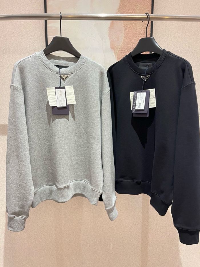 NIGO Prada Women's Spring/fall Fashion Casual Solid Color Crew Neck Pullover Sweatshirt With Triangle Logo Long Sleeve Sweatshirt #nigo78538