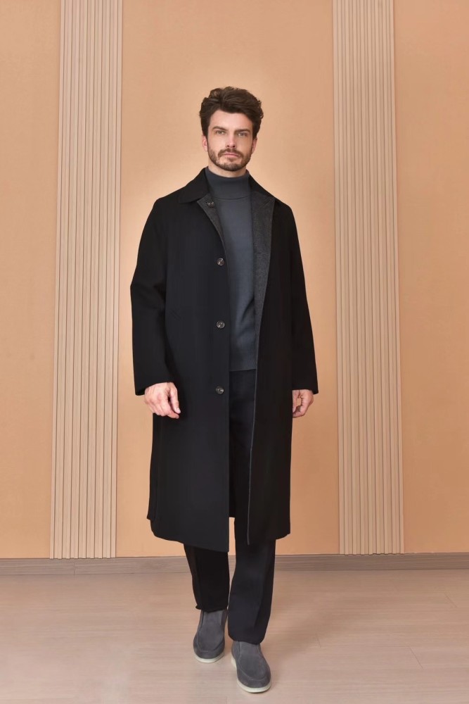 NIGO Loro Piana Men's Reversible Double-Faced Coat with Belt, Single-Button Lapel, Long Fit Jacket Ngvp #nigo2336