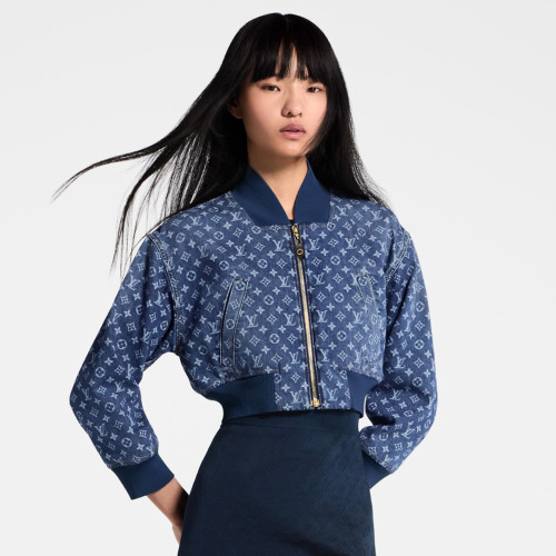 NIGO Louis Vuitton Monogram Denim Short Aviator Jacket Women's Luxury Fashion Elegant Short Zipper Denim Jacket #nigo81449