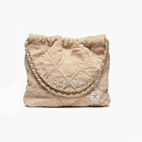 NIGO Chanel Suede Rivet Style 22 Bag Mini Antique Silver Buckle Italian Bonaudo Suede Calfskin Apricot Silver Buckle Women's Luxury Chain-strap Tote Bag Bags #nigo81448