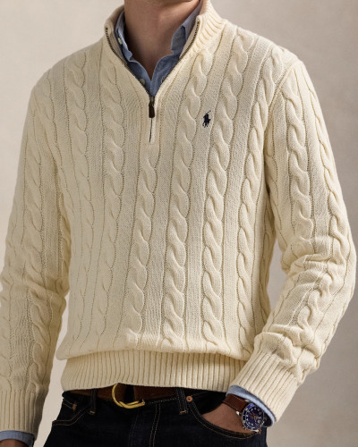 NIGO Ralph Lauren Men's Spring/Fall/Winter Half-Zip Stand Collar Logo Embroidered Solid Color Cable-Knit Long-Sleeve Sweater #nigo81536