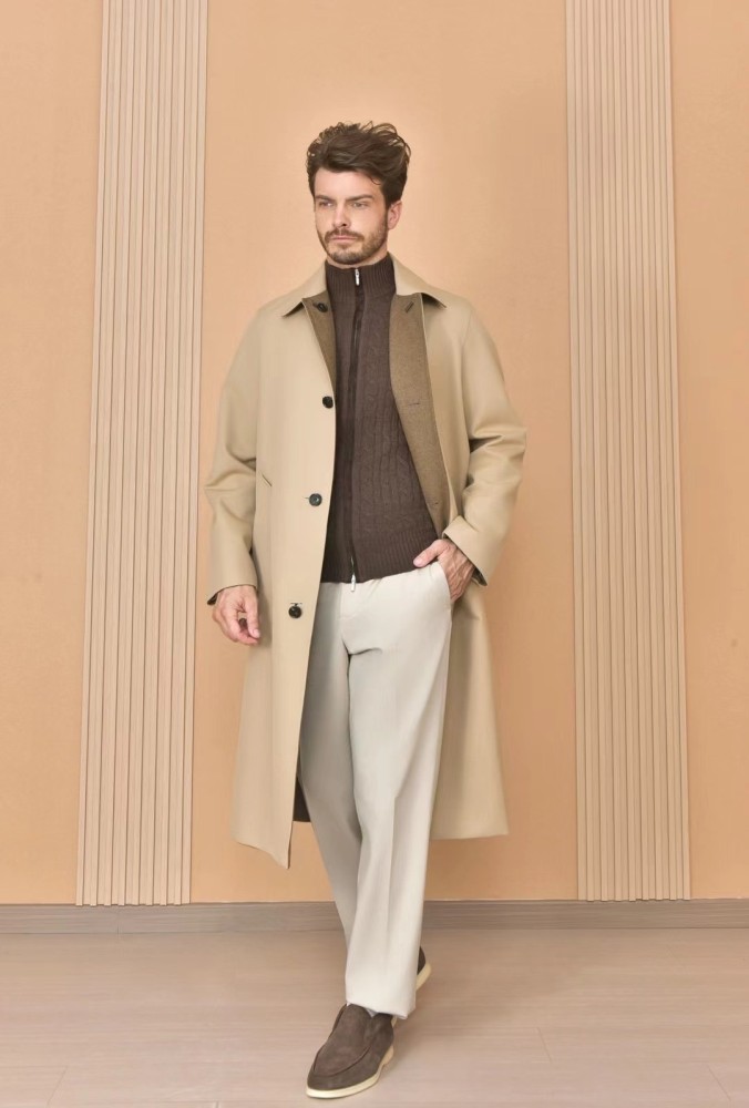 NIGO Loro Piana Men's Reversible Double-Faced Coat with Belt, Single-Button Lapel, Long Fit Jacket Ngvp #nigo2336