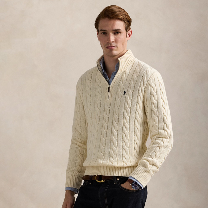 NIGO Ralph Lauren Men's Spring/Fall/Winter Half-Zip Stand Collar Logo Embroidered Solid Color Cable-Knit Long-Sleeve Sweater #nigo81536