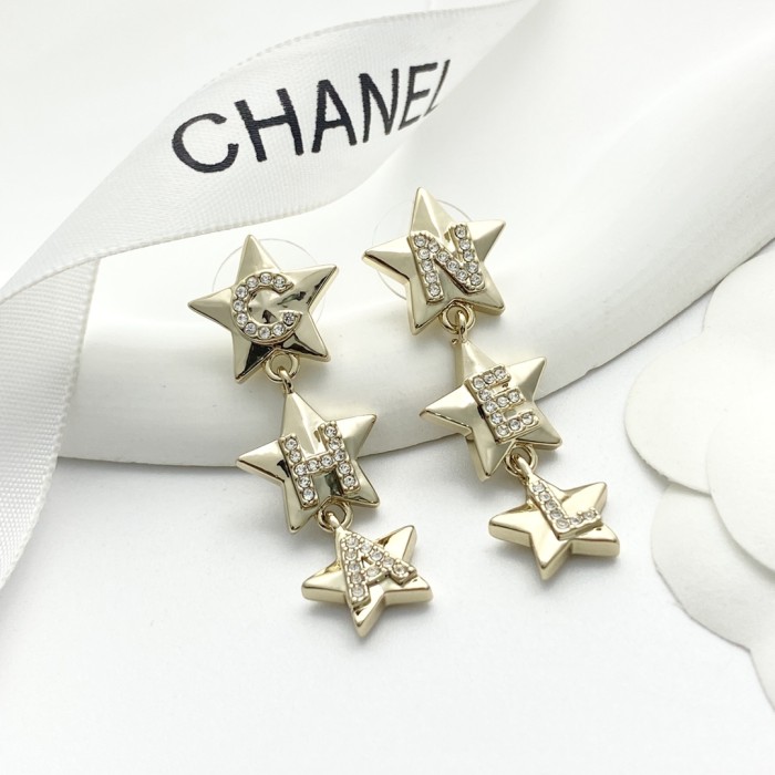 NIGO Chanel Women's Fashion Classic Fringe Rhinestone Star Letter Stud Earrings Jewelry Accessories #nigo78552