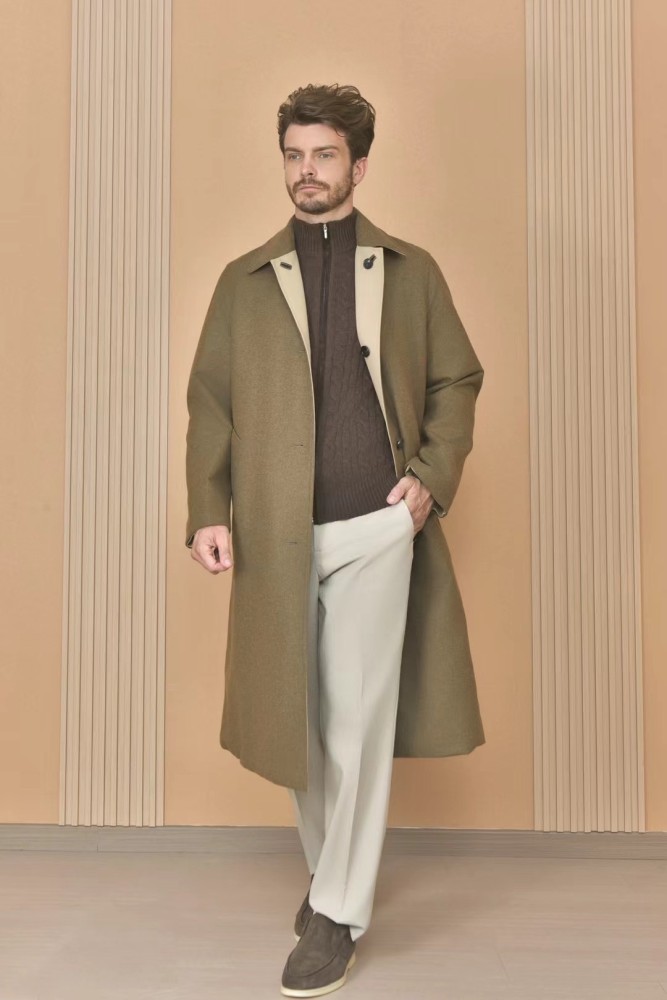 NIGO Loro Piana Men's Reversible Double-Faced Coat with Belt, Single-Button Lapel, Long Fit Jacket Ngvp #nigo2336