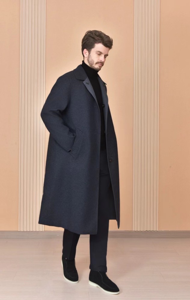 NIGO Loro Piana Men's Reversible Double-Faced Coat with Belt, Single-Button Lapel, Long Fit Jacket Ngvp #nigo2336