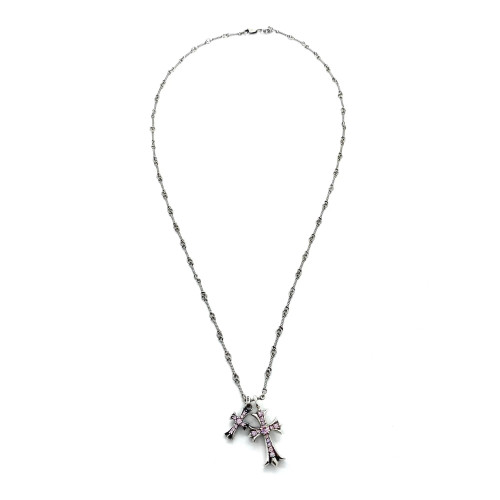 NIGO Chrome Hearts Men's And Women's Fashion Trend 925 Sterling Silver Plated Double Cross Inlay Design Necklace Jewelry  Accessories #nigo78558