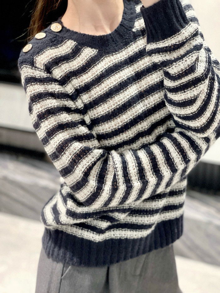 NIGO Dior Women's Striped Color-Blocked Spring/Fall Crewneck Pullover Long-Sleeve Knit Sweater Ngvp #nigo2342