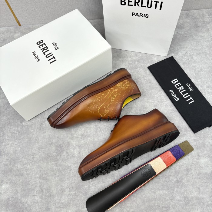 NIGO Berluti Men's Spring/Fall Classic Elegant Leather-Sourced Elastic Formal Midsole Dress Shoes #nigo78574