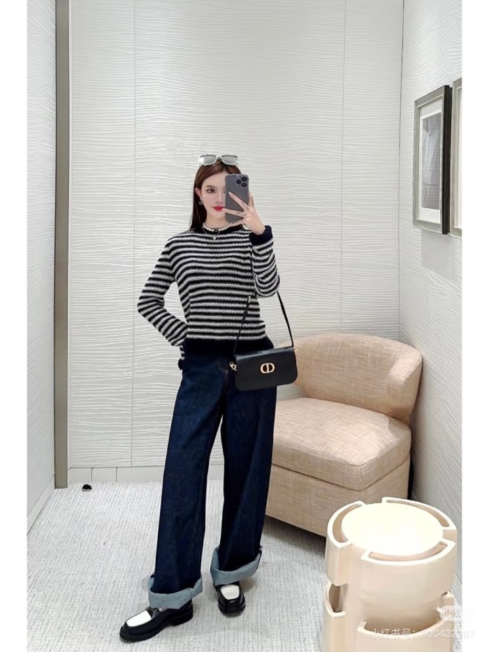 NIGO Dior Women's Striped Color-Blocked Spring/Fall Crewneck Pullover Long-Sleeve Knit Sweater Ngvp #nigo2342