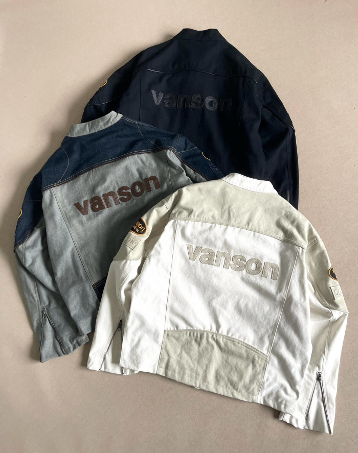 NIGO Supreme x Vanson Leathers x Cordura Men's And Women's Spring/Fall Fashion Casual High Neck Leather Logo Zipper Patchwork American Style Jacket #nigo78582