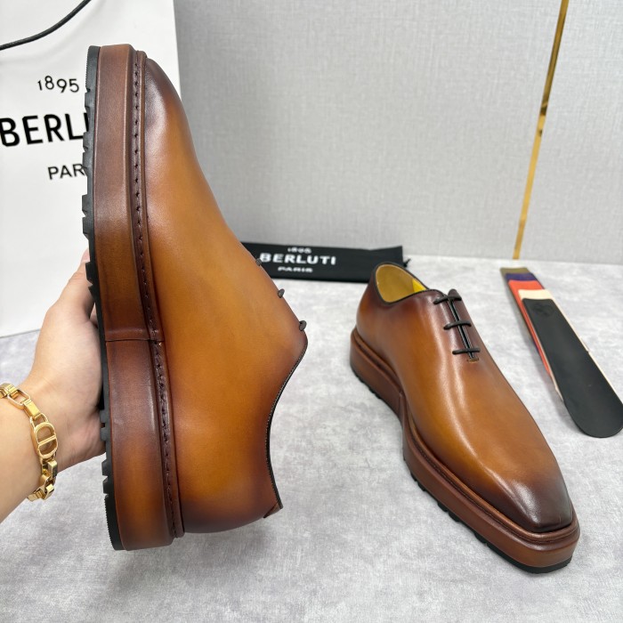 NIGO Berluti Men's Spring/Fall Classic Elegant Leather-Sourced Elastic Formal Midsole Dress Shoes #nigo78574