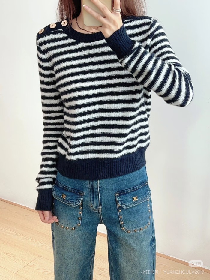 NIGO Dior Women's Striped Color-Blocked Spring/Fall Crewneck Pullover Long-Sleeve Knit Sweater Ngvp #nigo2342