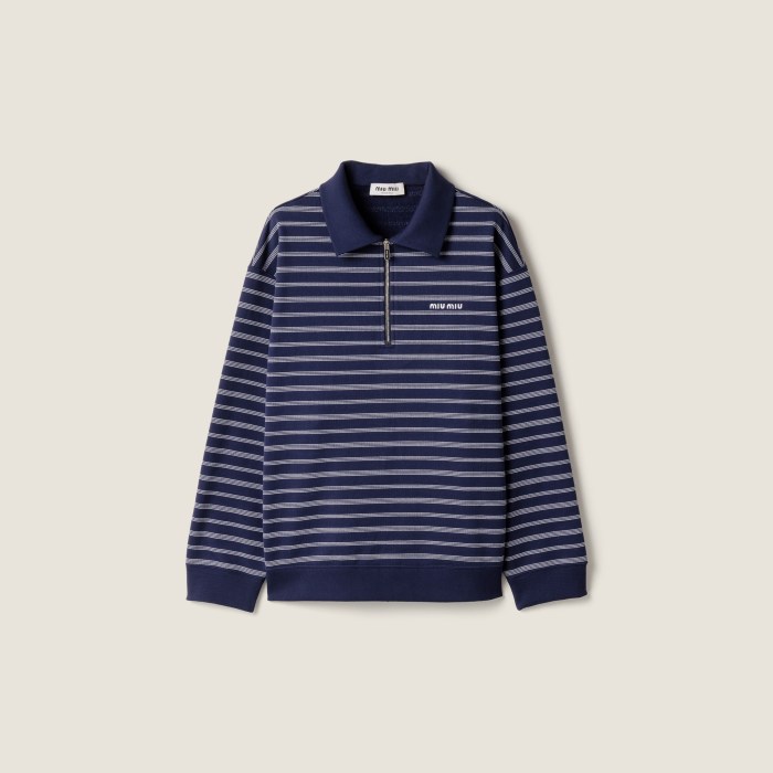 NIGO MiuMiu Women's Summer Logo Embroidered Cotton Loose-Fit Color-Block Striped Zipper Polo Shirt #nigo81544