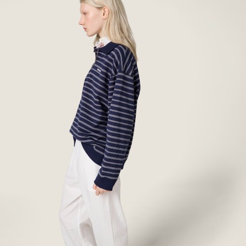 NIGO MiuMiu Women's Summer Logo Embroidered Cotton Loose-Fit Color-Block Striped Zipper Polo Shirt #nigo81544
