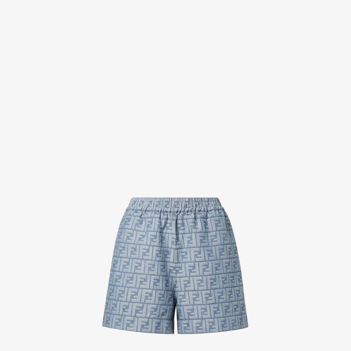 NIGO Fendi Women's Summer Blue FF Jacquard Chambray Short-Sleeve Collared Denim Jacket With Casual Elastic Waist Shorts #nigo81543